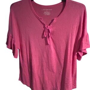 Lane Bryant Hot Pink Tie-Front Short Sleeve Top